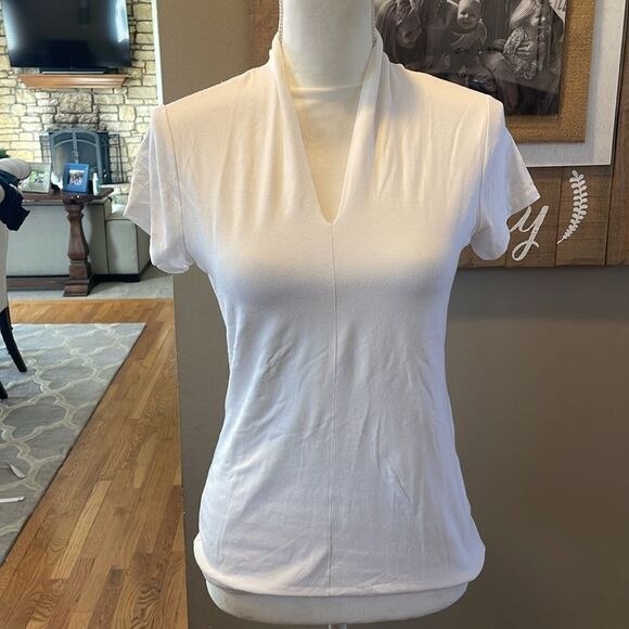 Talbots White V Neck Short Sleeve Top - Picture 2 of 5